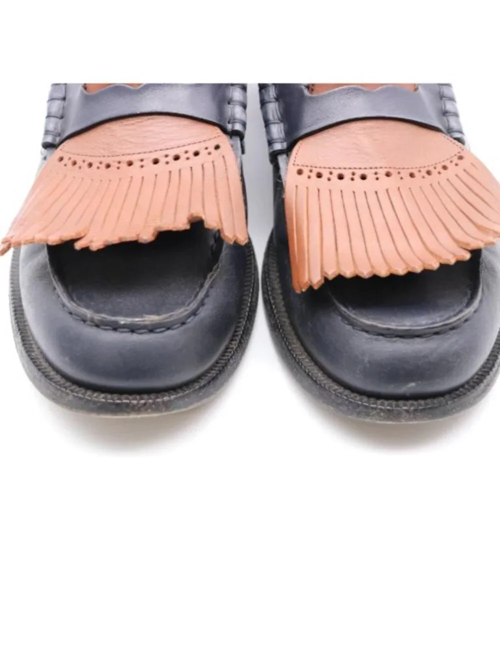 Burberry Kiltie Bedmoore Fringe Men’s EU 44 Leather Loafers Navy/ Brown Italy - Picture 13 of 14